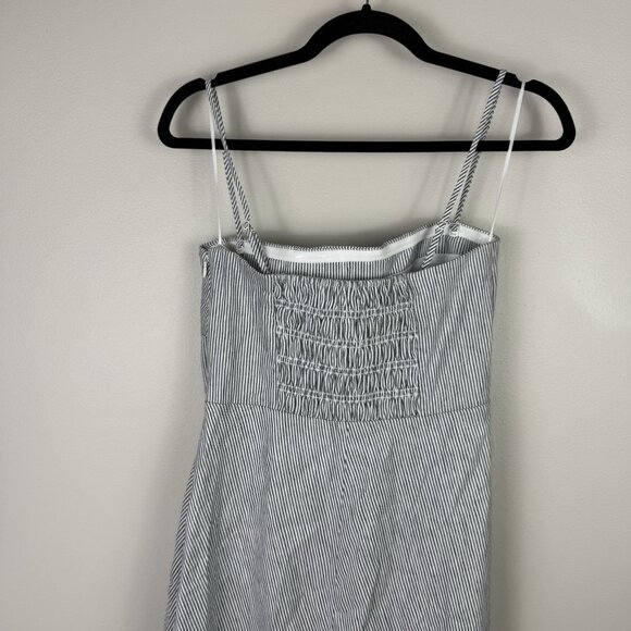 Vince Striped Cotton Linen Midi Dress Size 4 Gray White Summer Casual - Picture 7 of 9